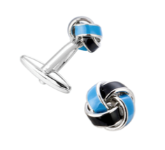 Boutons de manchette noeud de passementerie noir et bleu