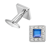 Boutons de manchette carré argent et pierre bleue 