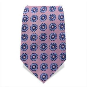 Cravate rose à fleurs bleues