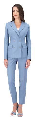 Tailleur femme classique laine bleue ciel rayure bleu