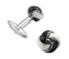 Boutons de manchette noeud de passementerie noir et blanc