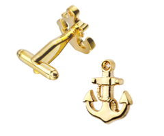 Boutons de manchette ancre de bateau dorée