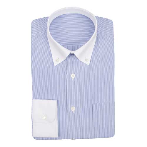 Chemise Bleu Foncé Rayure Blanche Bordure Blanche Repassage Facile