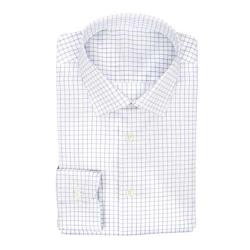 Chemise Blanche Carreau Prince de Galles Fin Bleu Repassage Facile