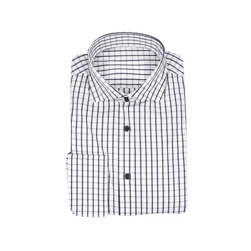 Chemise Blanche Carreau Prince de Galles Noir Repassage Facile