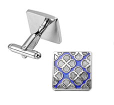 Boutons de manchette carré avec motifs bleus et gris 