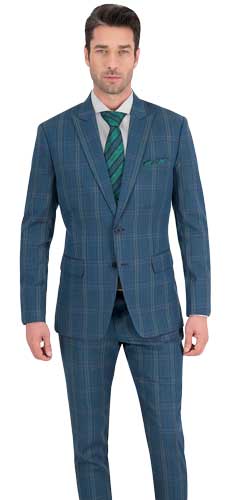 Costume Veste Classique Laine australienne superfine plaid verte et bleue