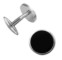 Boutons de manchette rond noir contour gris 