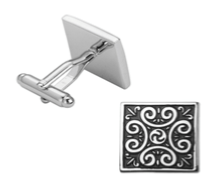 Boutons de manchette carré avec fleur pattern noir