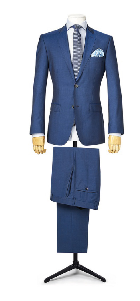 costume sur mesure bleu clair fil-a-fil