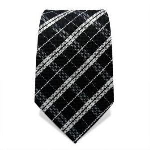 Cravate noire à carreaux Prince de Galles gris et blanc