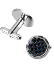 Boutons de manchette rond noir brillant avec détails bleu 