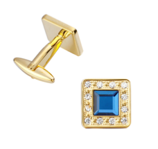 Boutons de manchette carré et pierre bleu 