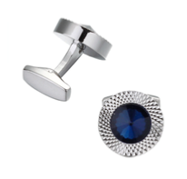 Boutons de manchette ronds gris en pierre bleue 