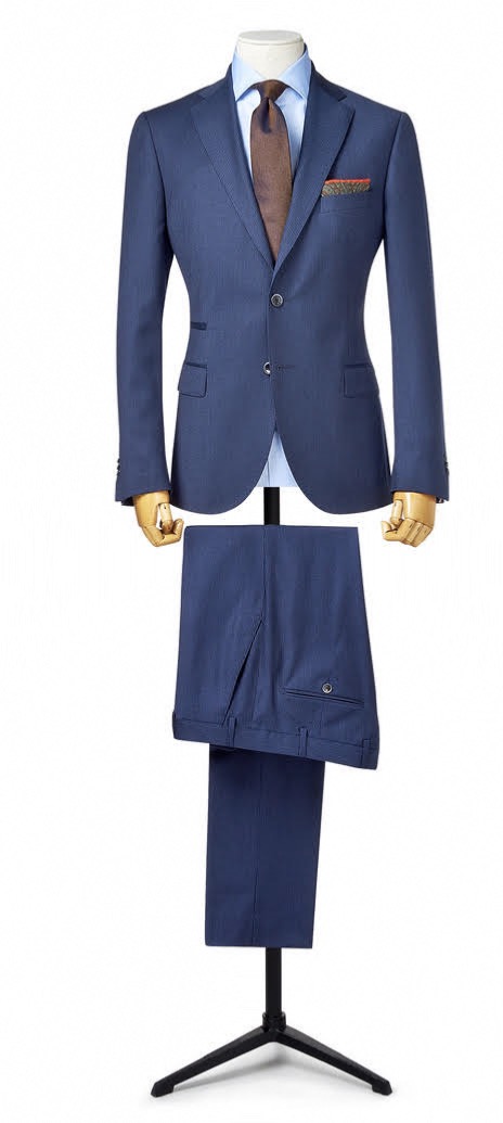 Costume sur mesure bleu marine avec poche ticket