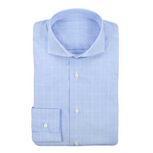 Chemise Bleue Carreau Prince De Galles Blanc Repassage Facile